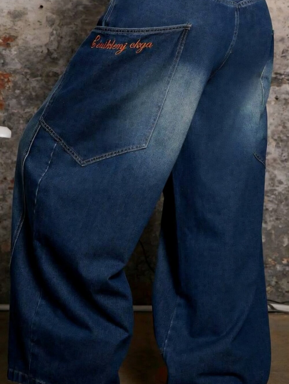 Plus Dark Blue Wide-Leg Flare Jeans Extra Baggy Size 30 New W/O Tag - Picture 3 of 4